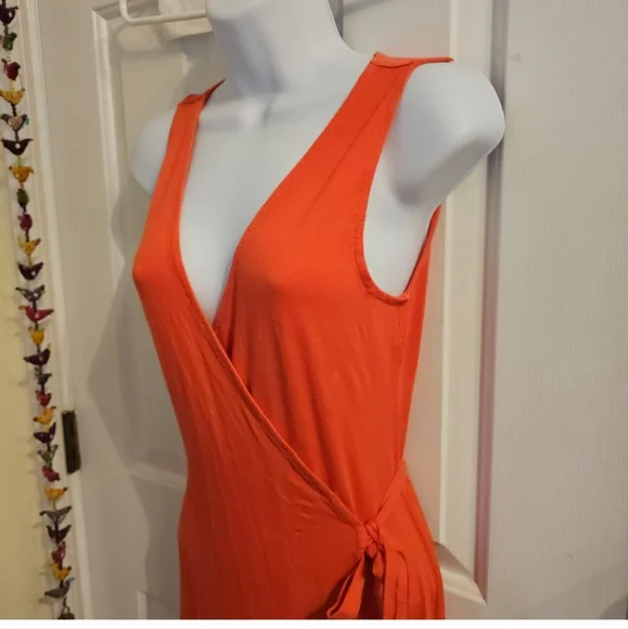 Elegant Orange Long Wrap Dress - Picture 2 of 9